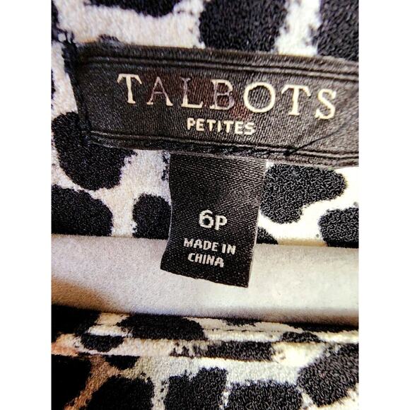 VTG 90s Talbots Petite Black White Animal Print Sheath Dress Sz 6 6P Leopard Y2K - Picture 3 of 10